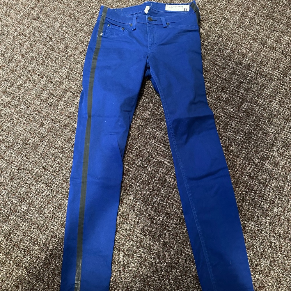 Rag & Bone Royal Blue Skinny Jeans with Black Stripe